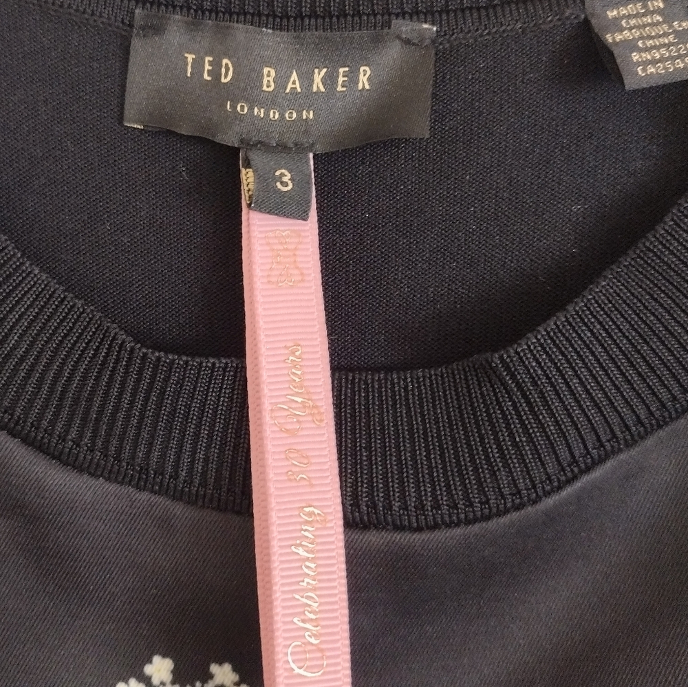 Ted Baker Myshell Florence Sleeves Ruffle Black Floral Top Size 8 (TB 3) - Picture 5 of 10